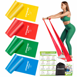 GYMERK Fitnessbänder Set 4er, 1.8M/2M Fitnessband, 4 Widerstandsstufen mit Übungsposter, Gymnastikband mit Tragetasche & Übungsanleitung, Ideal für Yoga, Pilates, Muskelaufbau Gelb,Rot,Grün,Blau 2.0 Meter Angebot bei HelloDeals
