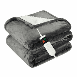 Heizdecke Mit Abschaltautomatik, 130x180CM, 10 Heizstufen 8 Stunden Auto-Off-Timer Überhitzungsschutz, Wärme Decke Flanell Maschinenwaschbar, Beheizbare Decke Für Zuhause & Büro Dunkelgrau 130 x 180 cm Angebot bei HelloDeals