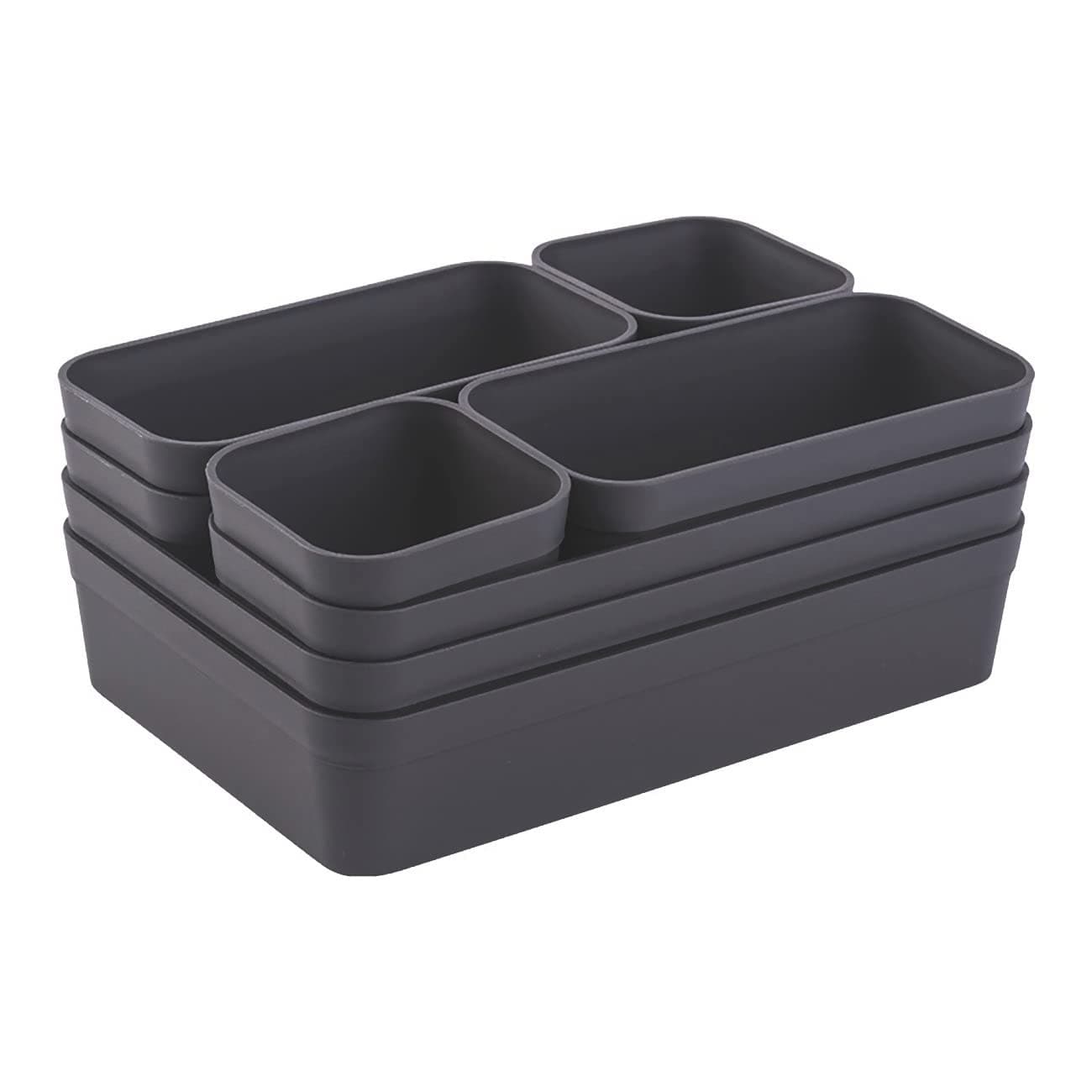 Gariella 1x Schubladen-Organizer Set Aufbewahrungs-Box Einteiler Trenn-System verstellbar Utensilien Stauraum Wohn-Badezimmer Kunststoff anthrazit Angebot bei HelloDeals