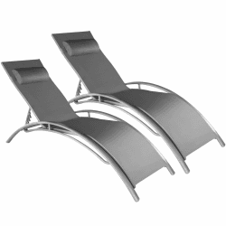 tectake 2er Set Gartenliege, Aluminium Sonnenliege, wetterfest, ideal für Garten, Balkon, Terrasse, praktischer Liegestuhl, inklusive Kopfpolster, 5-Fach verstellbare Rückenlehne - grau Grau | Nr. 403063 Angebot bei HelloDeals