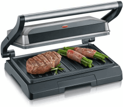 SEVERIN Kontaktgrill für Sandwiches, Steak und als Panini Grill, antihaftbeschichteter Sandwich Maker für fettfreies Grillen, 800 W, metallic grau/schwarz, KG 2394 Multigrill Kompakt, 800W Angebot bei HelloDeals