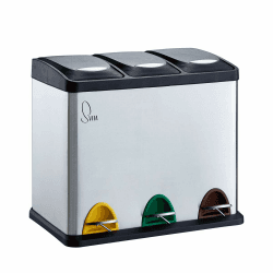 SVITA TC3X8 Küchen-Eimer 24 Liter 3X 8L Edelstahl dreifach Abfalleimer 3er-Mülleimer Mülltrennung Treteimer mit Deckel aus Edelstahl Silber mit Pedalen und herausnehmbaren Eimern Silber 24 Liter Angebot bei HelloDeals