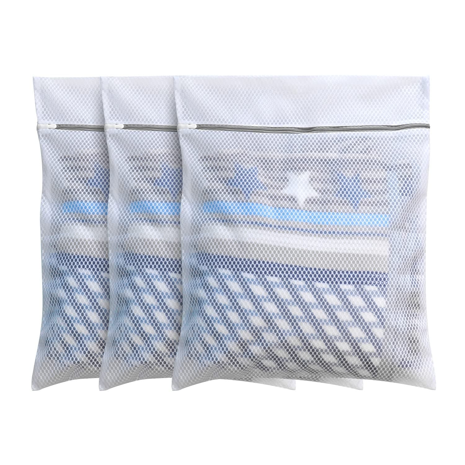3hochwertige Waben-Netz-Wäschesäcke für Feinwäsche mit Reißverschluss, Reise-Aufbewahrungstaschen, Waschbeutel für Strumpfwaren, Jacken, Mantel, Hosen, Bettlaken, groß 50x60cm (3L, weiß) 3 Set-L+L+L Angebot bei HelloDeals