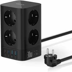 VEFVE Mehrfachsteckdose mit USB C 30W Schnellladung, 8-Fach Steckdosenturm mit 4 USB, Steckdosenleiste mit Schalter Überspannungsschutz, 5m Kabel, 4000W 16A, – für Büro, Zuhause, Gaming 5 Meter Angebot bei HelloDeals
