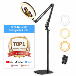 Upgrade Ringlicht Ringleuchte mit Stativ Overhead, Evershop 10” Handy Stativ mit LED Ringlicht Flexibel 70,8” Höhe& 360°Lichtring Ring Light mit Fernbedienung Blitzgeräte für Tiktok YouTube,CRI>95 10 Zoll Angebot bei HelloDeals