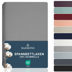 BARBONS Spannbettlaken 140x200cm - 100% Baumwolle Spannbetttuch Oeko-TEX Zertifiziert Bettlaken Jersey Bettwaren und Bettbezug für Boxspringbett und Dicke Matratzen bis 27 cm - Hellgrau 140 x 200 140x200x27 cm Hellgrau Angebot bei HelloDeals