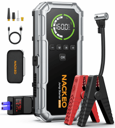8000A Starthilfe Powerbank mit Kompressor 160PSI, 12V Auto Starthilfe Powerbank für alle Benzin und 12L Diesel, 20000mAh Starthilfegerät mit Starthilfekabel, 600 Lumen LED-Licht und LCD-Bildschirm Silber Angebot bei HelloDeals