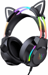 Gaming Headset mit Katzenohren & Mikrofon – RGB-Regenbogenbeleuchtung & 7.1 Virtual Surround Sound – 3,5-mm-kabelgebundene Over-Ear-Kopfhörer für PC/PS4/PS5/Xbox/Switch (Ergonomisches Design) Schwarze Katzenohren Angebot bei HelloDeals