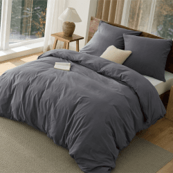 BEDSURE Bettwäsche 220x240 Baumwolle 3teilig - Bettwäsche-Sets Anthrazit Bettbezug mit 2 Kissenbezüge 80x80 cm, Ähnliche Textur wie Washed Leinen, Oeko-TEX Bedding Grau mit Reißverschluss 220 x 240 cm 3 teilig Anthrazit Angebot bei HelloDeals