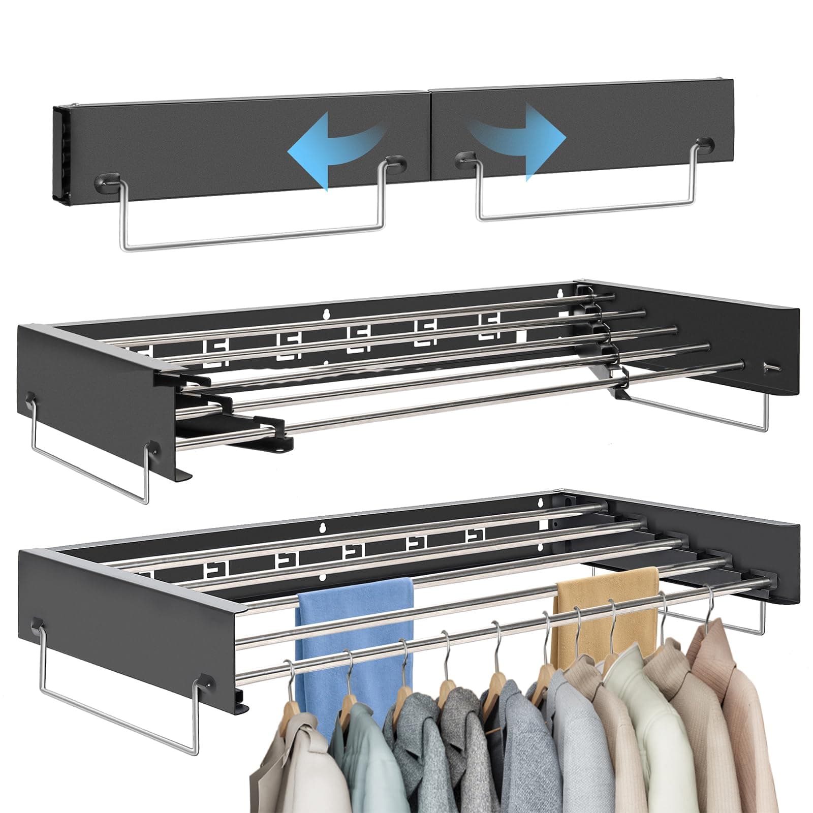 OUUTMEE Wandmontierter Wäschetrockner mit 80 cm Langen Stäben 5 Aufhängelinien Klappbarer Wäschetrockner für den Innen- und Außenbereich im Badezimmer (Schwarz) Schwarz 80 cm Angebot bei HelloDeals