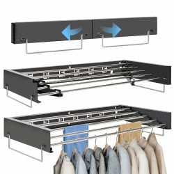 OUUTMEE Wandmontierter Wäschetrockner mit 80 cm Langen Stäben 5 Aufhängelinien Klappbarer Wäschetrockner für den Innen- und Außenbereich im Badezimmer (Schwarz) Schwarz 80 cm Angebot bei HelloDeals