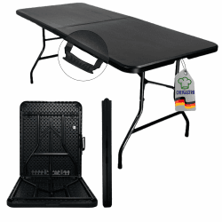 CHEFGASTRO Buffettisch klappbar 180x75cm Gartentisch wetterfest mit Tragegriff 8 Personen Kunststoff Schwarz Klapptisch Tragbar Campingtisch Outdoor für Garten Terrasse Balkon Balkontisch Partytisch 1x Buffettisch Glatt Schwarz Angebot bei HelloDeals