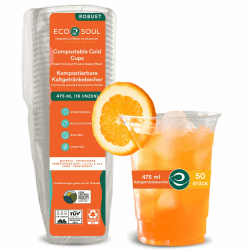 ECO SOUL 100% kompostierbare & biologisch abbaubare, transparente Partybecher | 50 Stück | 473 ml (16 Oz) | Einwegbecher aus pflanzlichem, umweltfreundlichem Material | Für Hochzeiten & Feiern 50 473 Ml Angebot bei HelloDeals