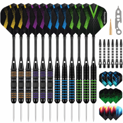 Grebarley Dartpfeile mit Metallspitze,12 Stück Profi Steeldarts 18 Aluminium Schaft mit 9 Flights 20 Orings Grün, Gelb, Lila, Blau Angebot bei HelloDeals