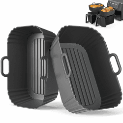 Airfryer Silikonform 2 Stück für Ninja Dual Zone AF400EU/EUCP AF300EU, COSORI, Juskys, Russell Hobbs, Silikoneinsatz für Heißluftfritteuse 7.6L 8L 8.5L 9L 9.5L, Wiederverwendbares Silikon Zubehör AF400EU_AF400EUCP_AF200EU_7.6-9.5L Schwarz Angebot bei HelloDeals