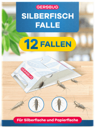 Gerobug Silberfischfalle 12 Stück mit giftfreiem Lockmittel in Allen Wohnräumen - Bonus-Guide zum Silberfische bekämpfen auch bei Spinnen- & Kakerlaken - Alternative zu Silberfisch Köderdose Angebot bei HelloDeals