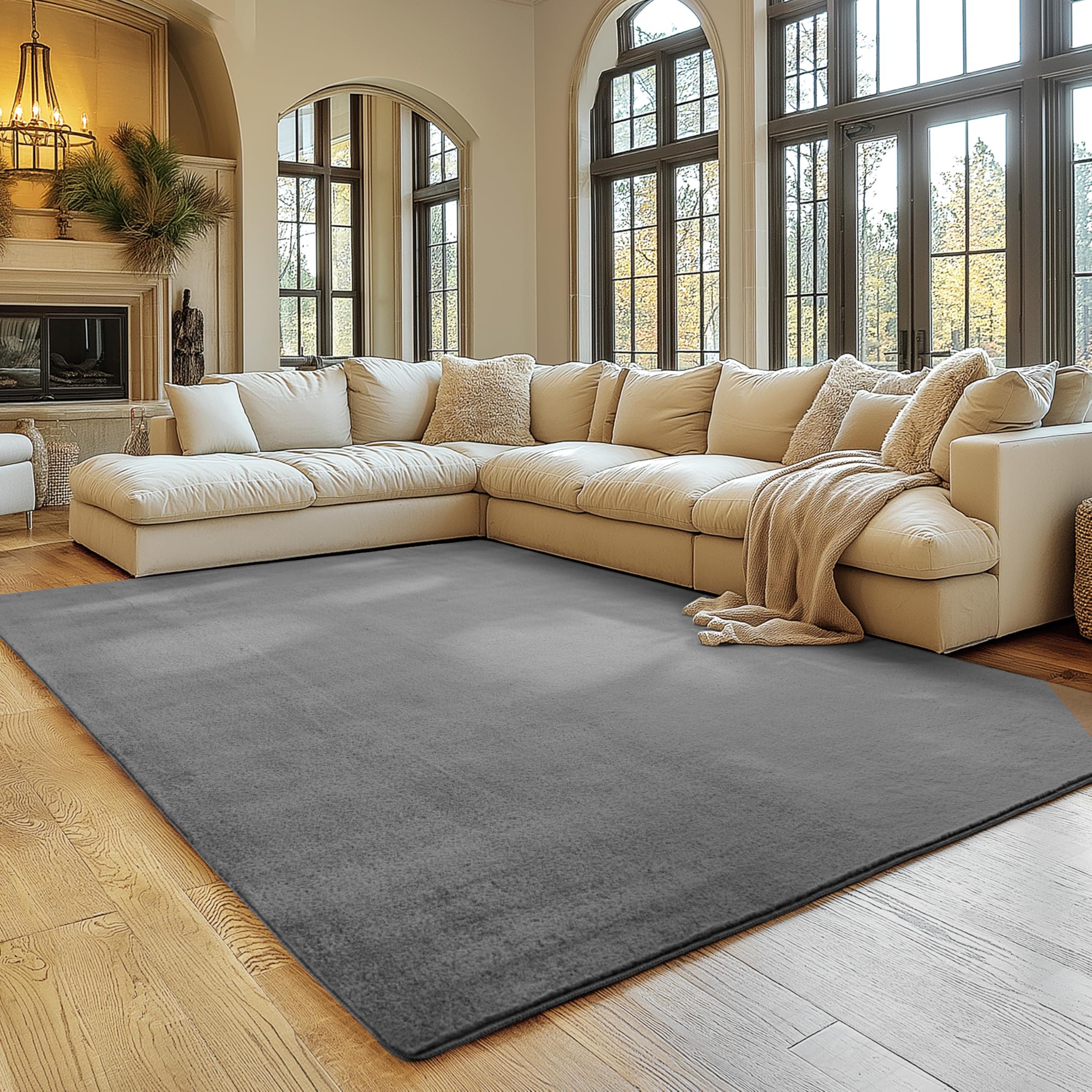 SIMPEX Teppich Wohnzimmer Grau 160x220 cm Kurzflor Teppich Waschbar, weich & rutschfest, modern einfarbiges Design für Wohnzimmer, Küche Schlafzimmer, & Kinderzimmer 160 x 220 cm (Rechteckig) Grau Angebot bei HelloDeals