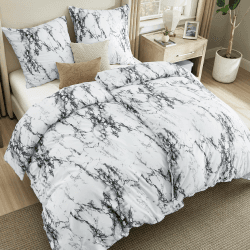 BEDSURE Bettwäsche 135x200 4teilig Bettbezug - Bettwäsche-Sets 135 x 200 cm 2er Set mit 2 Kissenbezüge 80x80cm, Weich Wendebettwäsche Bedding Marmor Weiß Muster mit Reißverschluss 135 x 200 cm 4 teilig 06-marmor Weiß Angebot bei HelloDeals