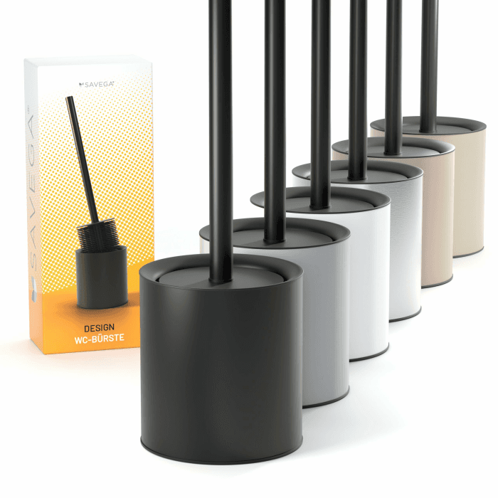 SAVEGA - Klobürste Silikon Edelstahl - Antibakterielle Toilettenbürste mit stilvollem WC Bürstenhalter - Design WC Bürste Silikon mit Spritzschutz - Klobesen - Toilet Brush (Schwarz) Schwarz Bodenstehend Angebot bei HelloDeals