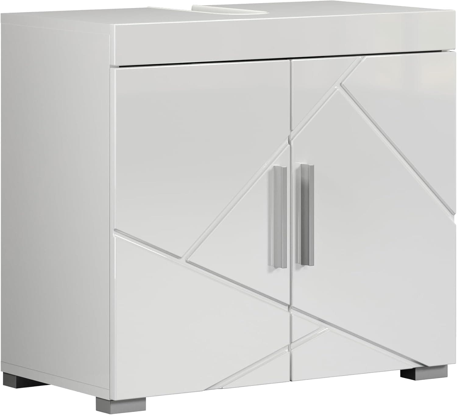 trendteam smart living Amanda Waschbeckenunterschrank Weiß/Weiß Hochglanz Unterschrank für das Badezimmer mit 2 Türen und 1 Einlegeboden 60 x 56 x 34 cm Moderner Stil Weiß WBU modern Angebot bei HelloDeals