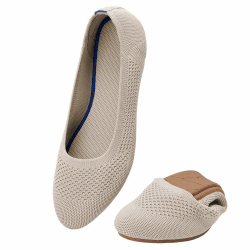 Puxowe Damen Strick-Ballerinas mit Rundkappe Flache Slip-On Schuhe Superweich für Komfort Bequem für Spaziergänge Niedriger Keilabsatz Lässiger Stil 42 EU Beige Angebot bei HelloDeals