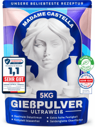 Gießpulver Weiß 5KG [TESTSIEGER] Turbo Gips zum Gießen - Lufthärtendes Giesspulver Weiss für Silikonformen - Reliefgießpulver - Keramik Gießpulver für traumhafte Ergebnisse Angebot bei HelloDeals