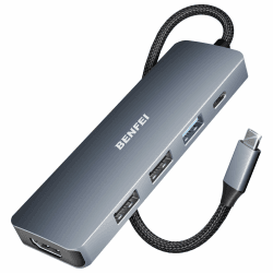 BENFEI USB C Hub 5in1, USB C Multiport Adapter mit 4K HDMI/PD 100W / 3*USB-A Datenports 10Gbps [Silikon/gewebtes Design, Aluminiumgehäuse] für MacBook Pro/Air, iPad Pro, iMac, iPhone 15 Serie, XPS 5-in-1 silber Angebot bei HelloDeals