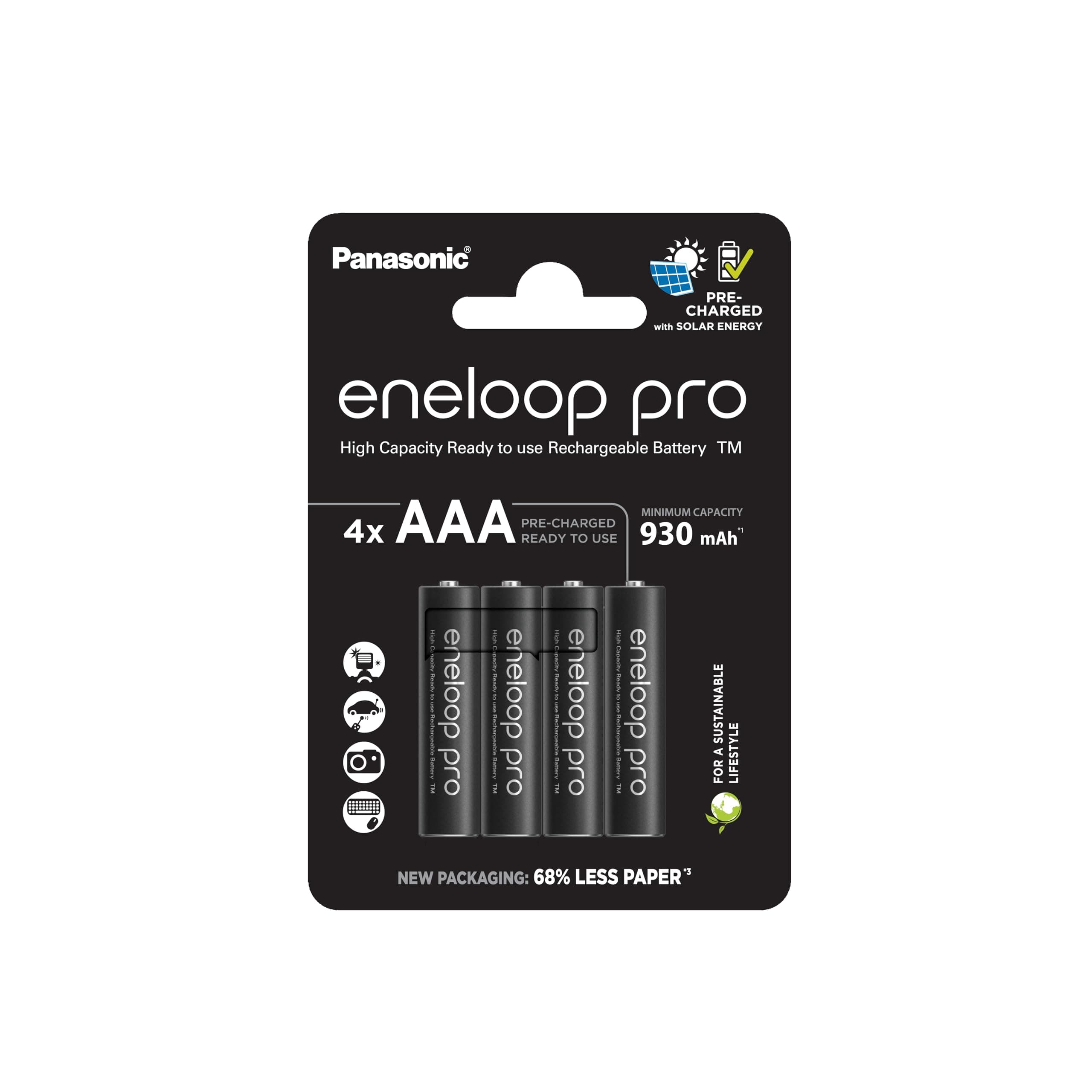 eneloop pro, AAA/Micro NI-MH Akku, 4er-Pack, Kapazität mit min. 930 mAh, Ready-to-Use NI-MH Akkus, bis zu 500 Mal wiederaufladbar, plastikfreier Verpackung, pro, schwarz 4 Count AAA Single Angebot bei HelloDeals
