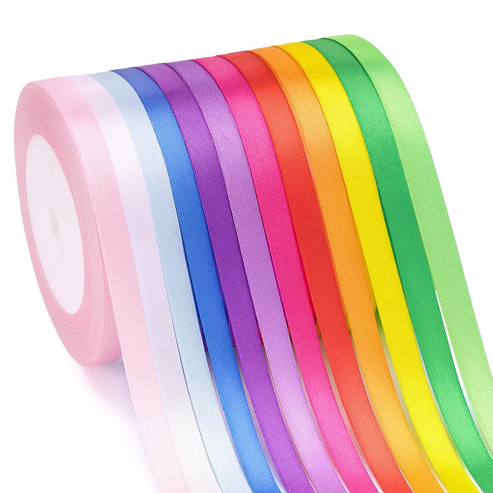 G2PLUS 12 Farben Satinband Dünn 6mm: Dekoration Geschenkband, 22m Schleifenband zum Bastel, Dekoband für Geschenkverpackung, Dekoration 6mm x 22M x 12 Rollen Regenbogen Bunt Angebot bei HelloDeals
