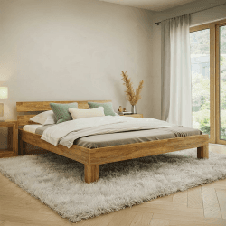 skølm Floki Massivholzbett 180x200 cm aus Eiche - hochwertiges Bettgestell - Bettrahmen mit Bettkopf - Holzbett in Natur geölt - Bett 180x200 cm geeignet als Doppelbett - Futonbett 180 x 200 cm mit Bettkopf - Eiche Angebot bei HelloDeals