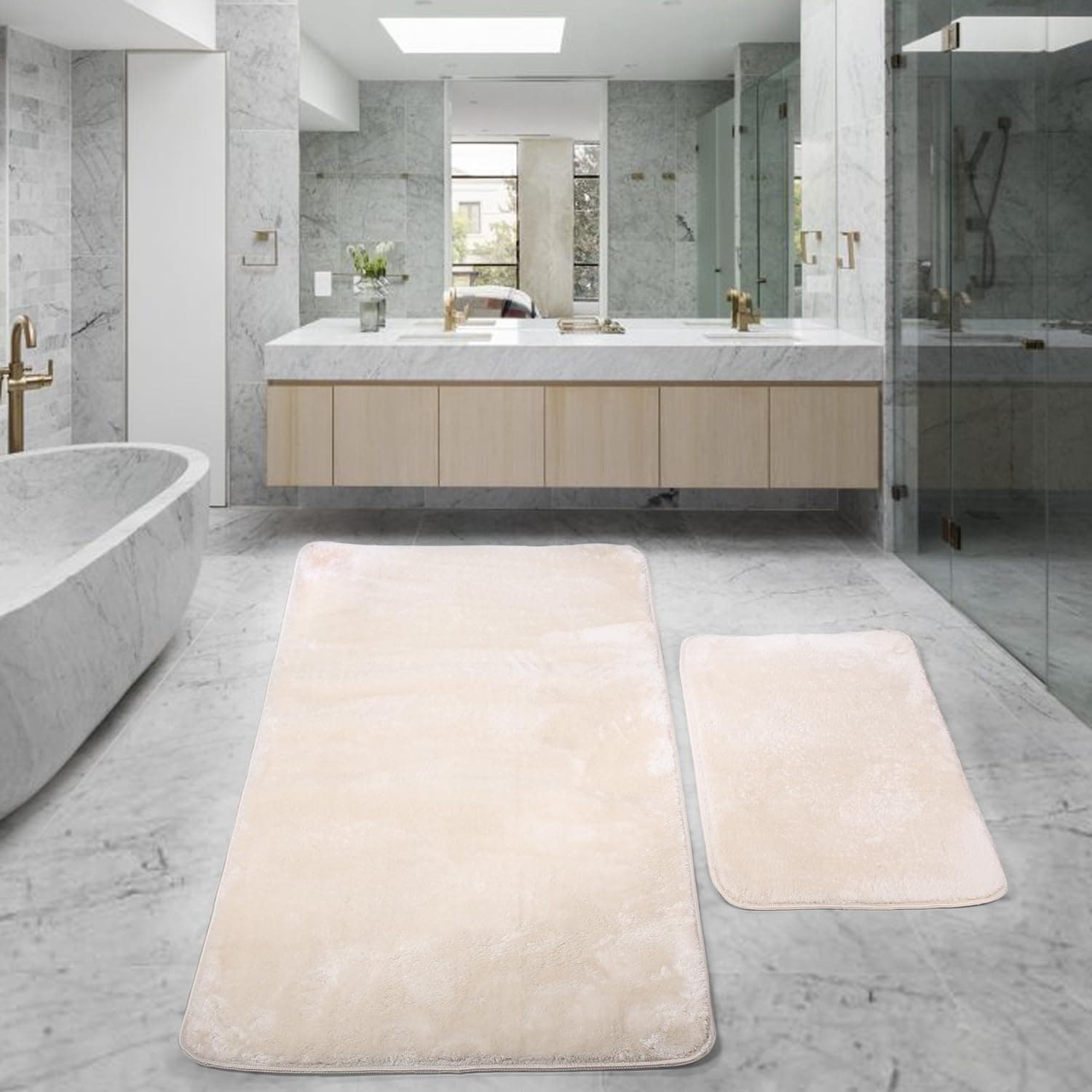 Relax Rutschfeste Badematte, Creme, 2er Set (80x150 cm) + (50x80 cm) Angebot bei HelloDeals