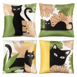 La Desire Kissenbezüge mit schwarzem Katzenmotiv, 4 weiche, Kurze Samtkissenbezüge mit doppelseitigem Druck, gemütliche Heimdekoration für Katzenliebhaber, perfekt für Sofa, Schlafzimmer (45 x 45 cm) Angebot bei HelloDeals