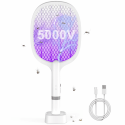 Electric Elektrische Fliegenklatsche 5000V, Extra Stark Fliegenklatsche Elektrisch, 2 in 1 USB Typ-C Elektro Mückenklatsche mit Akku Aufladbar& UV Lichtfalle für Mücken, Fliegen, Wespe, Motten 1 Stück Angebot bei HelloDeals