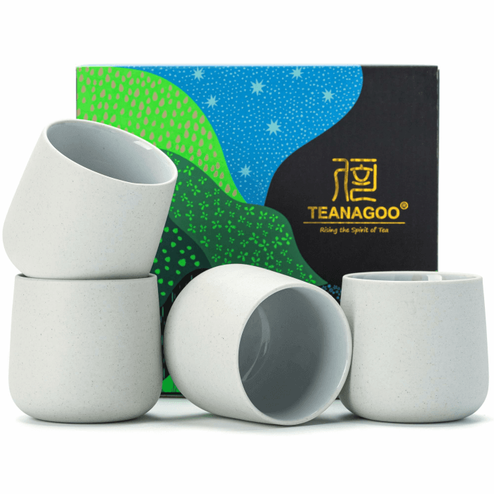 TEANAGOO Japanische Teetassen, chinesische Teetasse, 205 ml, Keramik-Teetassen für Erwachsene, Keramik-Tassen ohne Griffe, japanische Tassen, Matcha-Becher, Hellgrau, 4 Stück/Box, H5 7,2 OZ / 205ml x 4 Helleres Grau Angebot bei HelloDeals