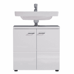 trendteam smart living - Nightlife - Waschbeckenunterschrank - Weiß - Waschtisch mit 2 Türen und 1 Einlegeboden - (BxHxT) 65 x 63 x 35 cm - silberfarbene Metallgriffe Angebot bei HelloDeals