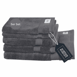 SCHÖNER WOHNEN Frottee Handtücher Set Anthrazit 5teilig - 100% Baumwolle - Handtuch Set flauschig weich - saugstark - besteht aus 1 Duschtuch + 2 Handtücher + 2 Gästetücher - Frottier Öko-Tex Anthrazit 5er Frottier Set Angebot bei HelloDeals