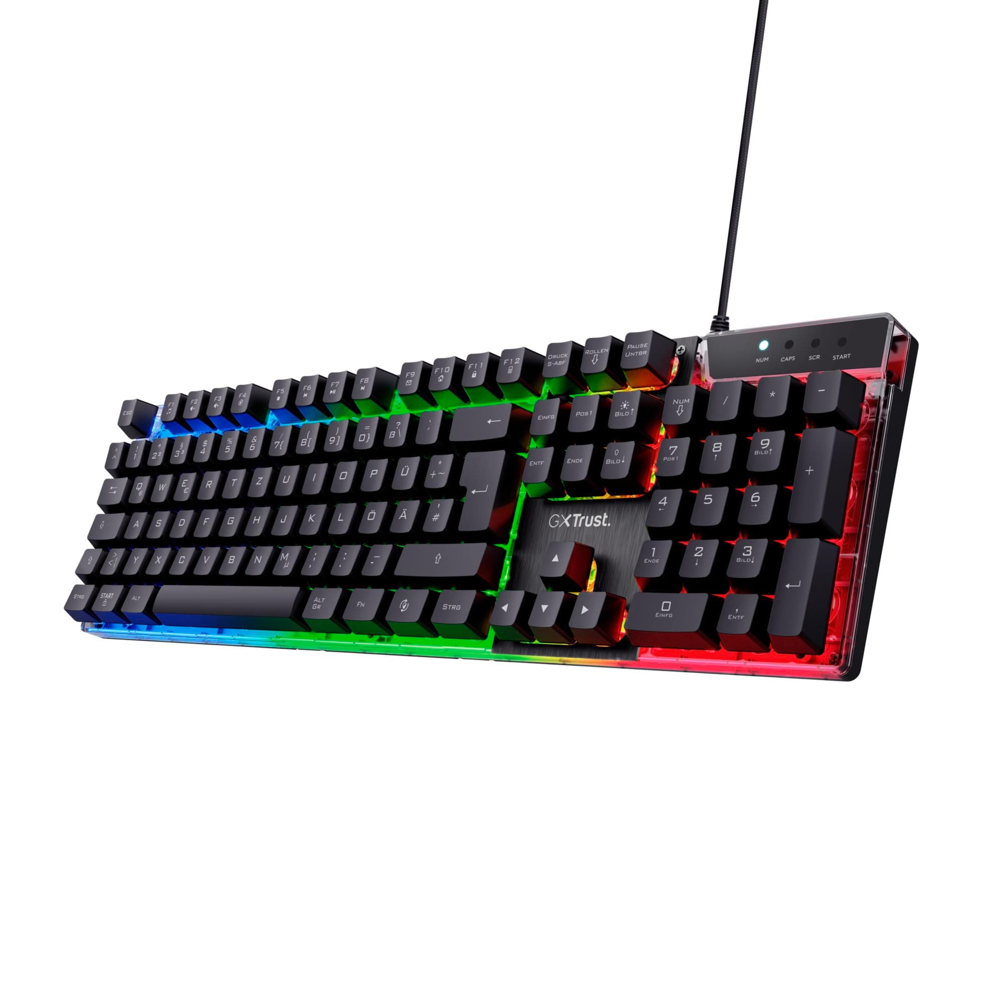 Trust Gaming GXT 835 Azor Gaming Tastatur mit Beleuchtung Deutsches QWERTZ Layout, Tastaturlayout in Originalgröße, 3 LED-Farbmodi, Anti-Ghosting, 12 Multimedia-Funktionstasten, PC/Laptop Schwarz Volle Größe Angebot bei HelloDeals