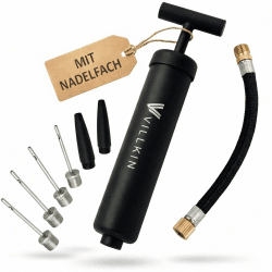 Villkin Ballpumpe mit Nadelfach im Griff - 4 Metallnadeln, 2 Kunststoffaufsätze, 1 Flexibler Schlauch - Luftpumpe für Fußball, Basketball, Volleyball, Handball - schwarz Angebot bei HelloDeals