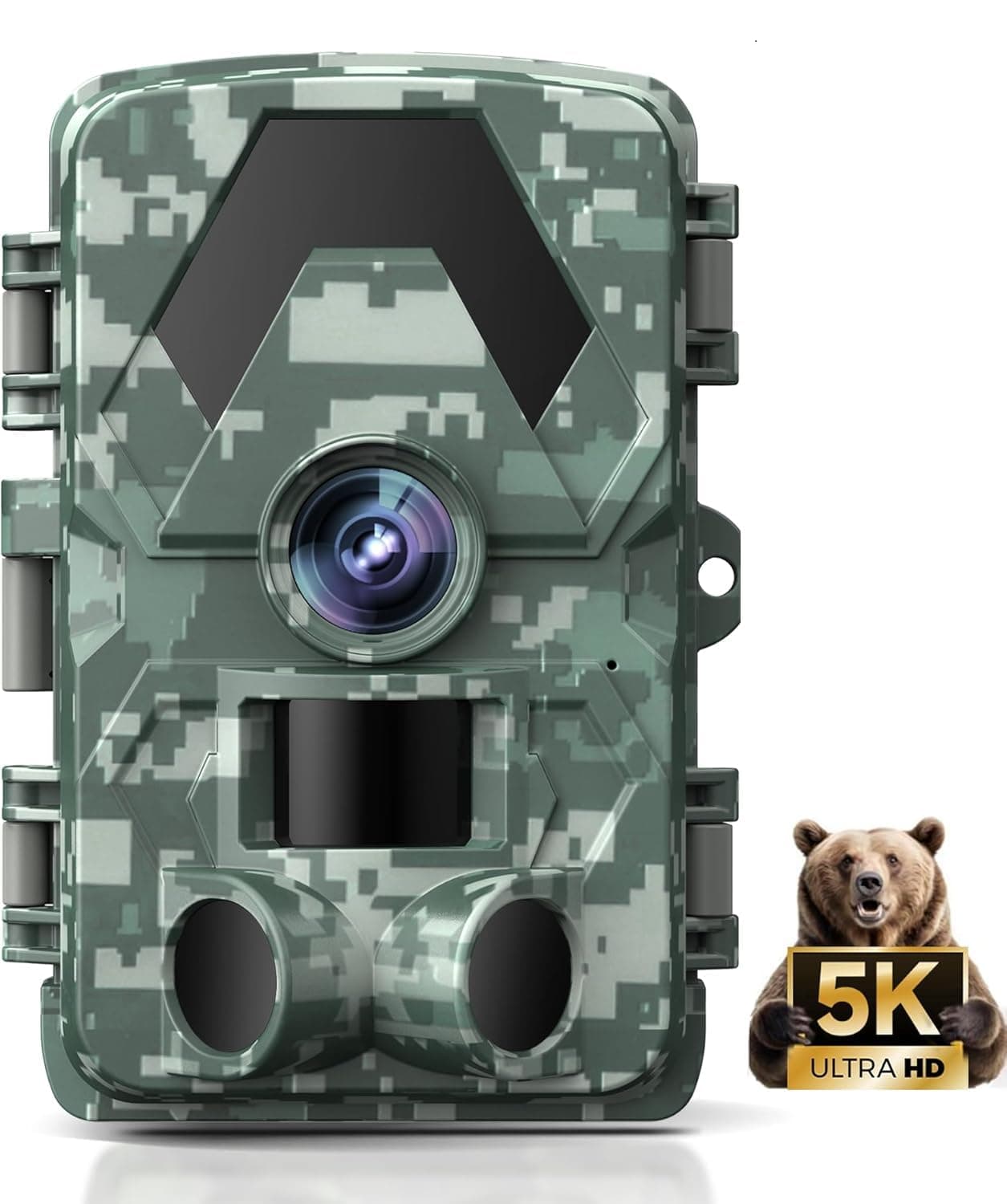Wildkamera, 5K 60MP Wildtierkamera mit 98FT 130 Weitwinkel, 0,05s Auslösezeit Nachtsicht Bewegungssensor Jagdkamera, IP66 Wasserdicht, No Glow Infrarot-LEDs für den Garten mit 64GB Speicherkarte Grün & Blau Angebot bei HelloDeals