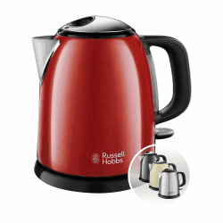 Russell Hobbs Wasserkocher klein [1l] Colours+ Edelstahl Rot (2400W, Schnellkochfunktion, herausnehmbarer Kalkfilter, außenliegende Wasserstandsanzeige, kleiner Reisewasserkocher) Teekocher 24992-70 Rot 1 Liter Angebot bei HelloDeals