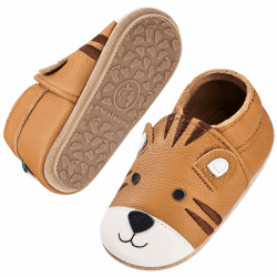 IceUnicorn Krabbelschuhe Baby Lauflernschuhe Weicher Leder Jungen Mädchen Lederschuhe Babys Rutschfeste Krabbelschuhe mit Gummisohle Babyschuhe 12-18 Monate Braun Weiß Tiger Angebot bei HelloDeals