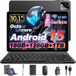 Raemond Android-Tablet, 2026 Neuestes 10-Zoll-Tablet mit Tastatur, Stylus-Stift, Maus und Hülle | Widevine L1 | T30 Octa-Core | 1280x800 Bildschirm | 6000 mAh (mit NTC) | 2,4G+5G WiFi | GPS (K30) Schwarz Android 15 Angebot bei HelloDeals