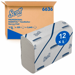 Scott Essential Papierhandtücher – weißes Handtuchpapier mit Narrowfold, effektives Händetrocknen, 100% Recyclingfasern, 12 Clips x 220 Falthandtücher (insges. 2.640 Tücher), Artikel-Nr. 6636 2-lagig 2640 Units Angebot bei HelloDeals