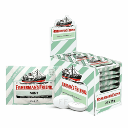 Fisherman's Friend Mint, 24er Vorratsbox, Pfefferminze und Menthol Geschmack, zuckerfrei & vegan, Bonbons für frischen Atem, 24 x 25g Angebot bei HelloDeals