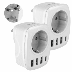 2PC Reiseadapter UK Adapter England Deutschland Stecker, VINTAR Steckdosenadapter Reisestecker Stromadapter mit 3 USB A und 1 USB C Anschluss, geeignet für Großbritannien England Irland Malaysia, TypG EU TO UK x2 Angebot bei HelloDeals