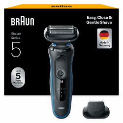 Braun Series 5 Rasierer Herren Elektrisch, Elektrorasierer mit 50 Min. Akku und EasyClean, Rasierapparat, Trockenrasierer, Wet & Dry, Wasserdicht, Made in Germany, 51-B1000s, Blau Angebot bei HelloDeals