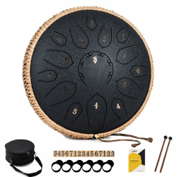 MeloBeat Zungentrommel 12 Zoll 15 Töne - Professionelles Steel Tongue Drum Handpan Set in D Dur inkl. Zungentrommel Liederbuch, Schlagzeug Sticks und Trommel Tragetasche (Schwarz) 12 Zoll Schwarz Angebot bei HelloDeals