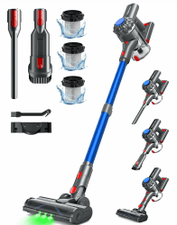 Akku Staubsauger Kabellos 50Mins/40KPA/450W, Akkustaubsauger mit Geen LED, Kabelloser Staubsauger mit Aufgerüstete Bodenbürste, Staubsauger Akku für Tierhaare, Blau Angebot bei HelloDeals