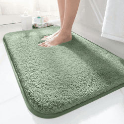 Badematte 50x80cm rutschfest, Weich Wasserabsorbierende, Shaggy Hochflor-Mikrofasermatte für das Badezimmer, Badvorleger Maschinenwaschbar für Badewanne, Dusche und Badezimmer (Grün) 80 x 50 cm (Rechteckig) Grün Angebot bei HelloDeals
