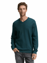TOM TAILOR Herren 1039811 Strickpullover mit V-Ausschnitt S 21545 - Sapphire Green Melange Angebot bei HelloDeals